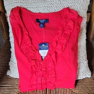 Chaps Amagansett ruffled top, nautical red, size P/L